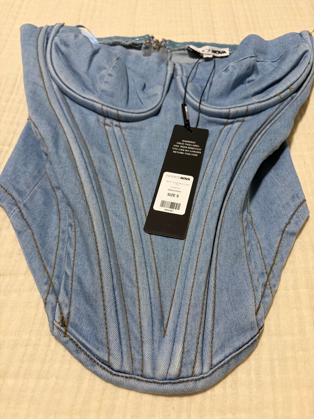 NWT Fashion Nova Bae For Tonight Denim Corset Top Size S Medium Wash Bustier